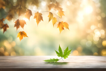Naklejka na ściany i meble autumn leaves on wood