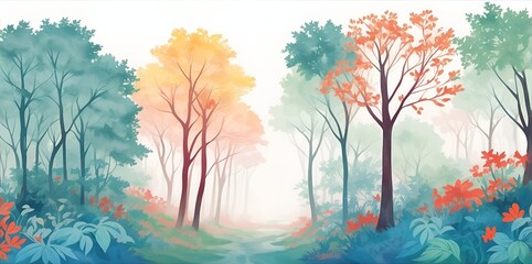 Beautiful watercolor paint of forest. AI generated illustration
