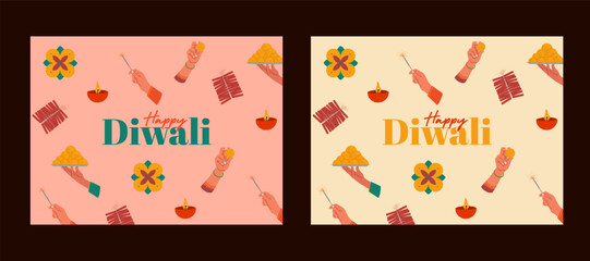 Fototapeta premium Happy Diwali Calligraphy, Lettering Indian Festival pattern design vector illustration for packaging design template 