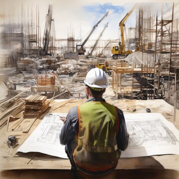 construction workers at work
Construction project Engineer looks at the drawing