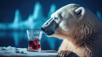 Tuinposter Polar bear with a glass of wine © Veniamin Kraskov
