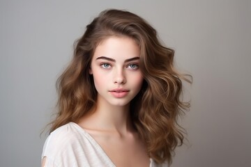 Naklejka premium portrait of beautiful young woman on white studio background. concept of cosmetics