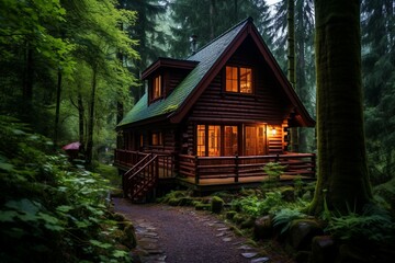 A Wooden Cabin in the Heart of a Serene Forest.