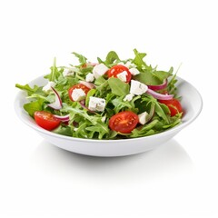 A fresh and colorful salad in a white bowl
