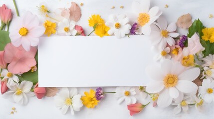 white card with flowers all around