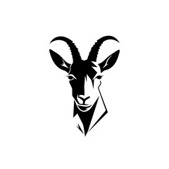 Goat head with horns on white AI generative illustration - obrazy, fototapety, plakaty