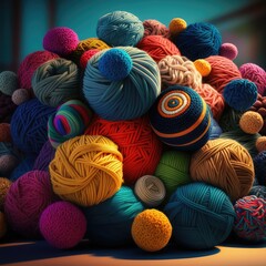 Colorful yarn balls for knitting AI generative illustration