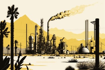 Gas and oil refinery plant AI generative illustration - obrazy, fototapety, plakaty