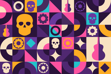 Dia de los Muertos. Day of the Dead, seamless geometric pattern. Template for background, banner, card, poster. Vector EPS10 illustration.