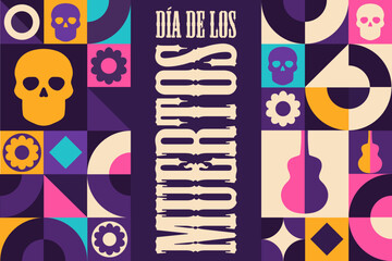 Inscription Day of the Dead in Spanish. Dia de los Muertos holiday concept. Template for background, banner, card, poster with text inscription. Vector EPS10 illustration.