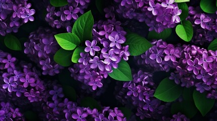 Obraz premium Vibrant purple lilac blossoms create a dense, beautiful natural background perfect for spring advertising.