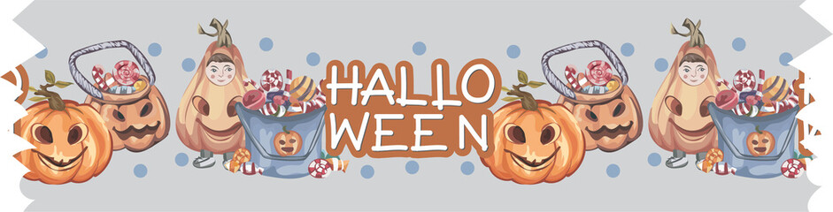 Halloween washi tape on transparent background.