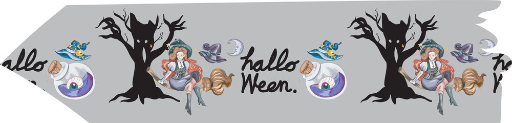 Halloween washi tape on transparent background.