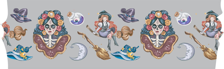 Halloween washi tape on transparent background.