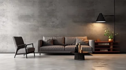 Foto op Canvas loft interior design mockup living room sofa with minimal decorating and concrete wall beautiful house design space living room ideas template © VERTEX SPACE