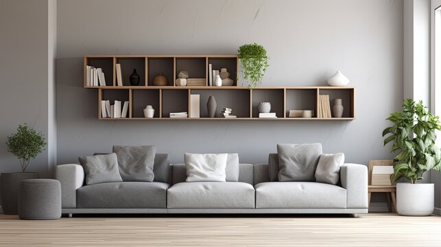 beautiful living room showcase interior design backdrop cosy comfort sofa with natural color scheme with simple decorating items and treepot easy lifestyle house ideas design background