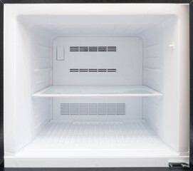 Close up inside an empty of double white freezer fridge (refrigerator)