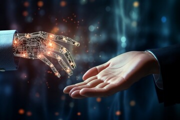 Hand of businessman touching hand artificial intelligence meaning technology connection