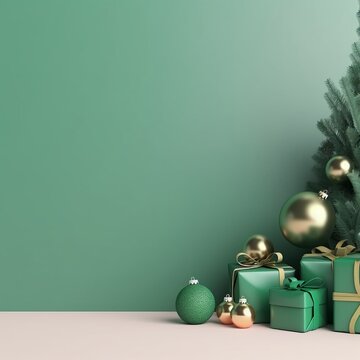 present Gifts under the Christmas tree lights decorating on green background christmas festive greeting celebrate joyful background
