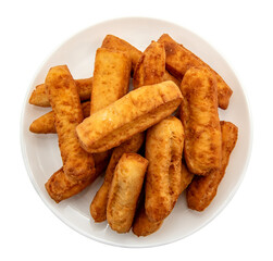 Cheese sticks. Bread sticks on a plate on a white background. homemade baking