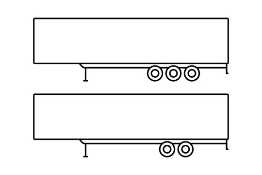 recommend clip art: Semi-trailer for truck tractor icon. Black contour linear silhouette. Side view. Editable strokes. Vector simple flat graphic illustration. Isolated object on a white background. Isolate.