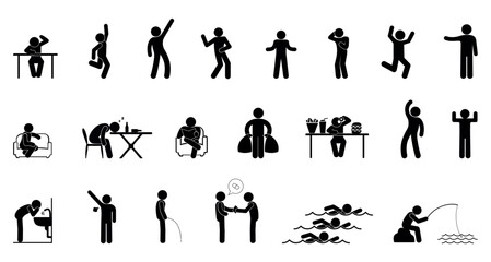 Fototapeta na wymiar stick figure man icon, human silhouettes, people illustration set