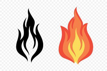 Flat Vector Fire Flame Icon Set. Campfire Shape Sign, Isolated. Bonfire Collection. Vector Illustration