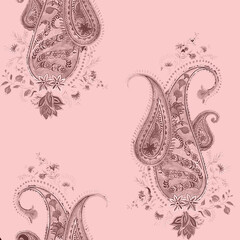 Indian bandana paisley seamless pattern. Ethnic Mandala towel, yoga mat. Vector Henna tattoo style. Can be used for textile, greeting business card background, coloring book, phone case print