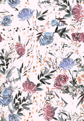 Watercolor floral pattern. Seamless pattern. Covers textile, graphic, wallpaper and printing related topics.