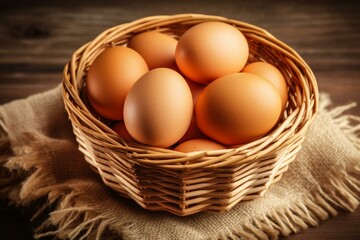 Eggs in basket, rustic. Healthy food concept. Generative AI