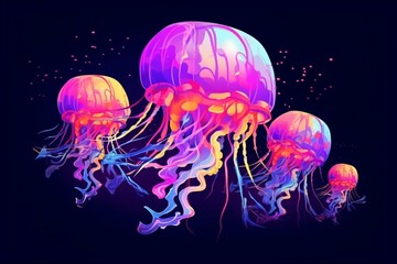 Vibrant cute jellyfish beneath the sea. Generative AI