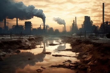 Area with high emissions from factories causing pollution of the planet. Generative AI