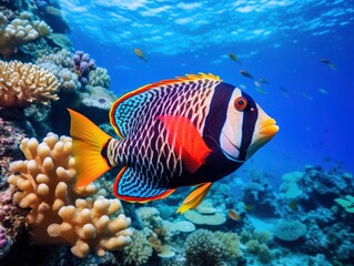 Fototapeta na wymiar Giant beautiful tropical sea fish underwater at bright and colorful coral reef