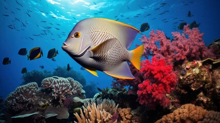 Fototapeta na wymiar Giant tropical sea fish underwater at bright and colorful coral reef
