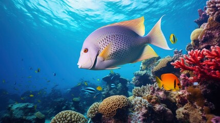 Giant tropical sea fish underwater at bright and colorful coral reef