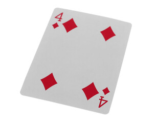 Flying playing card for poker and gambling, four diamond isolated on white, clipping path