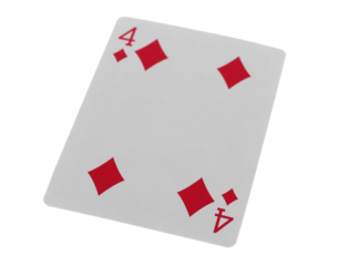Flying playing card for poker and gambling, four diamond isolated on white, clipping path