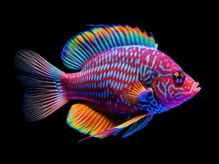 Bright vivid colored tropical fish isolated on black background
