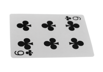 Flying playing card for poker and gambling, six club isolated on white, clipping path