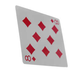 Flying playing card for poker and gambling, eight diamond isolated on white, clipping path