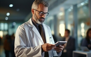 Obraz na płótnie Canvas Side View of a Confident Doctor in Uniform