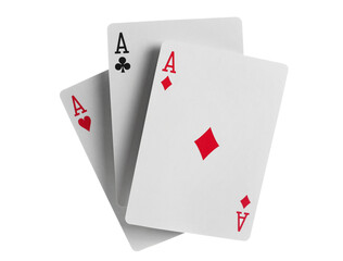 Flying playing card for poker and gambling, three aces isolated on white, clipping path
