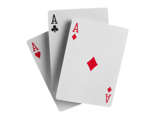 Flying playing card for poker and gambling, three aces isolated on white, clipping path
