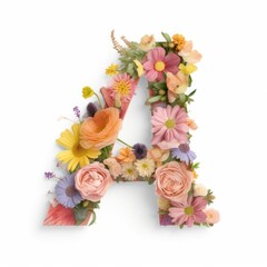 Obraz na płótnie Canvas Letter A made of flowers isolated on white background. Floral alphabet.