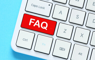FAQ word on red key of computer keyboard.