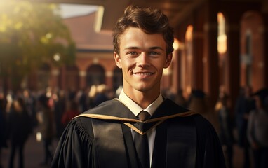 A Portrait of a Graduate in Graduation Robe at University