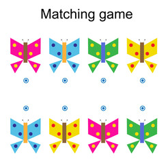 Matching game for children. Task for the development of attention and logic. Cartoon butterflies.