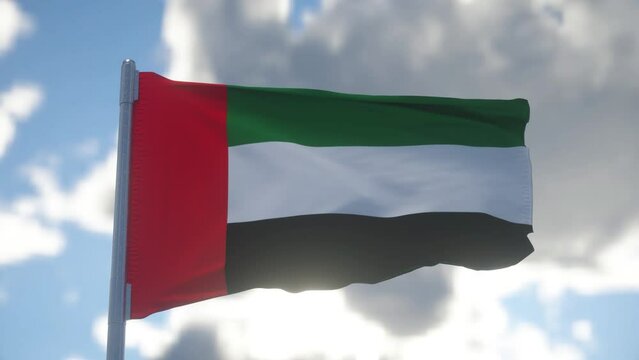 Flag of the United Arab Emirates waving in the wind. Seamless looping United Arab Emirates flag animation. UAE flag waving