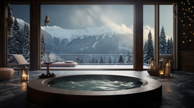 Luxurious Spa Retreat with Breathtaking Snowfall Views for Ultimate Relaxation: Winter Serenity
