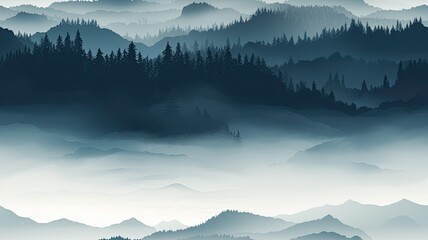 a fog-draped fir forest, evoking a sense of nostalgia and mystery. SEAMLESS PATTERN. SEAMLESS WALLPAPER.